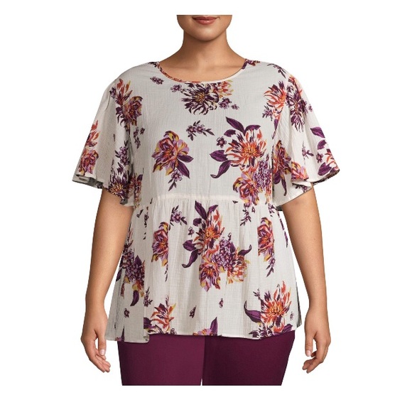 Terra & Sky Women's Plus Floral Print Babydoll Top - Picture 3 of 4